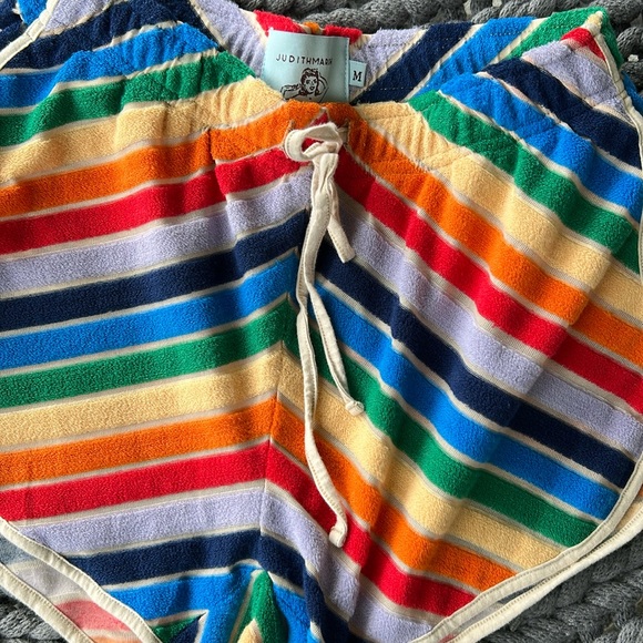 Judith March High Waist Rainbow Stripe Chevron Dolphin Hem Shorts M NEW Retro - Picture 2 of 5
